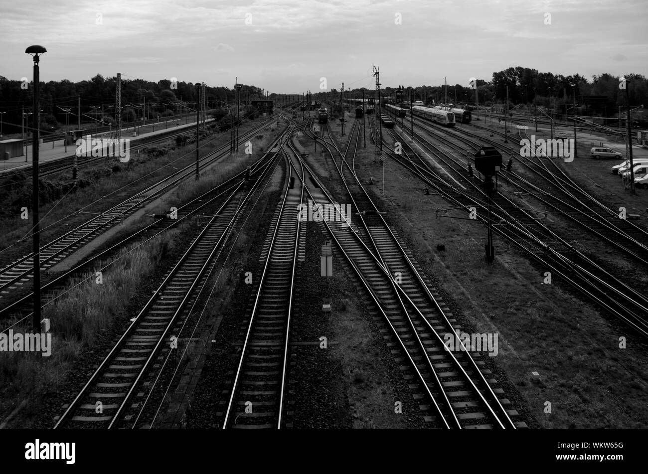 High Angle View Of Railroad Tracks At Shunting Yard Stock Photo Alamy