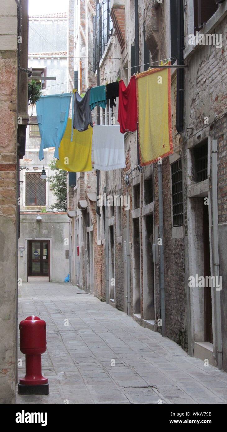 Clothesline Between Buildings Stock Photo Alamy