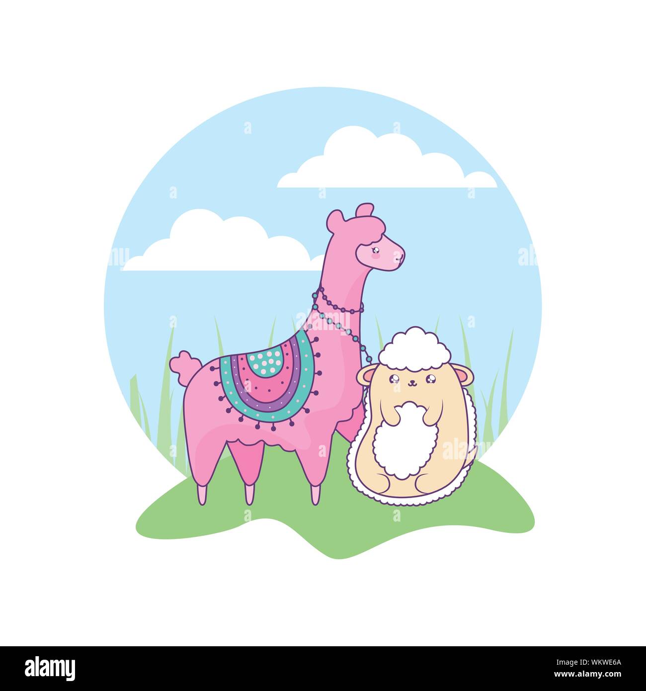 cute sheep with alpaca baby animals kawaii vector illustration design ...