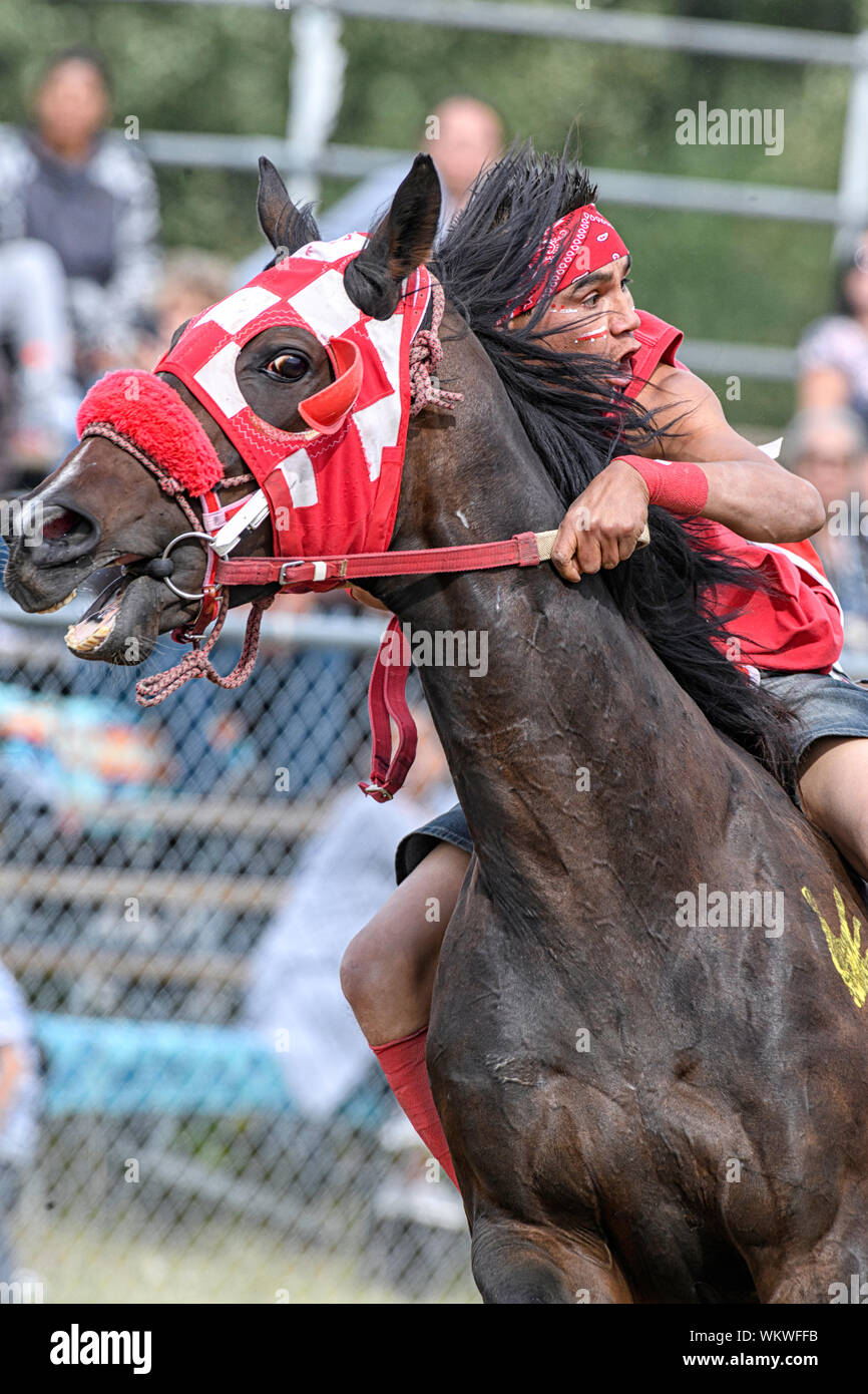 The Enoch Cree Nation Indian Relay (horse) Race. Alberta Canada Stock