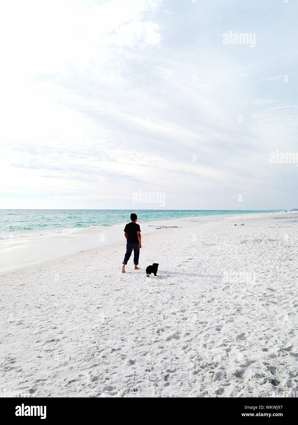 Woman walking dog beach hi-res stock photography and images - Alamy