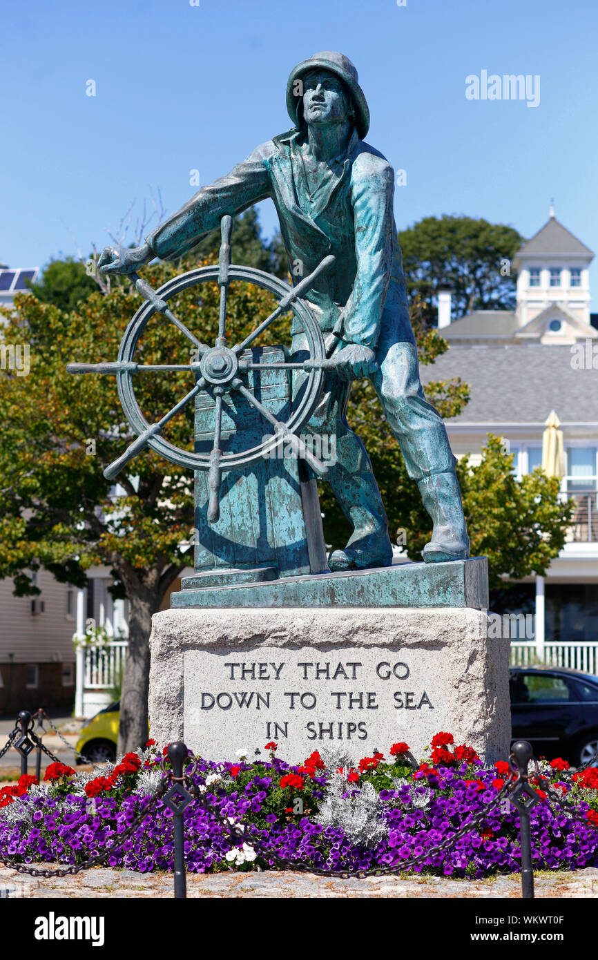 Gloucester Fishermens Memorial 'Man at the Wheel' statue, Gloucester, MA Stock Photo