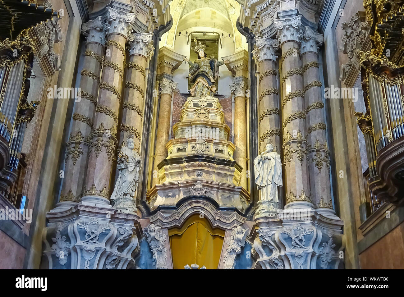Porto, Portugal, July 19, 2019:  View of the Main Altar iside of Clerigos Church (Igreja dos Clerigos in Portuguese) in Porto, Portugal Stock Photo