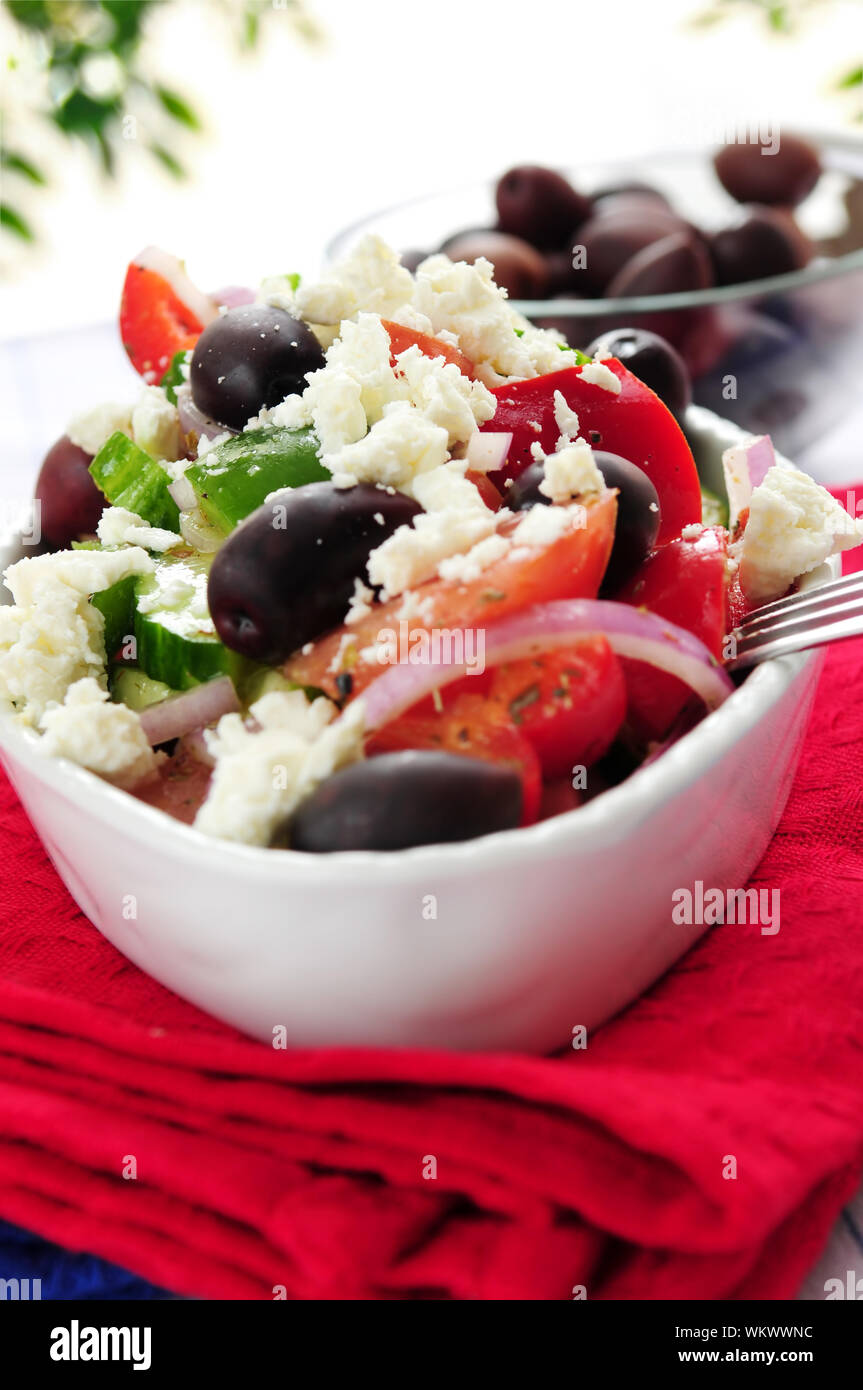 Greek salad with feta cheese and black kalamata olives Stock Photo Alamy