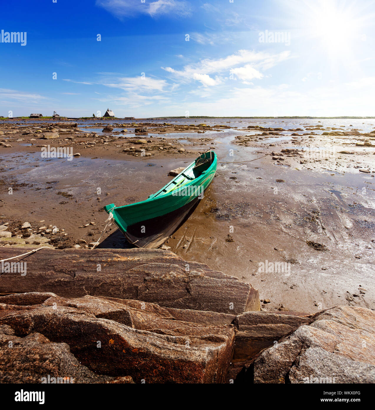 Ebb. The White Sea, Korelia, Northern Russia. Stock Photo