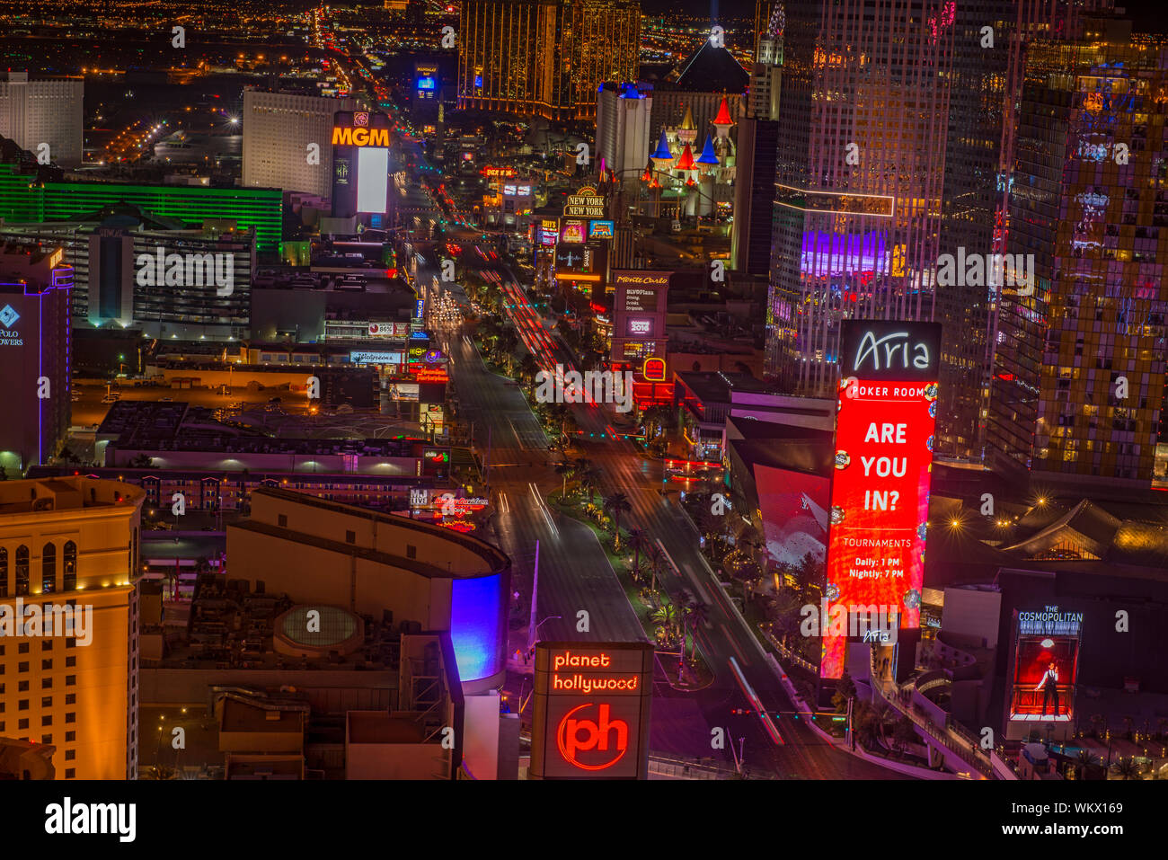 Las Vegas At Night From The Paris Casino Resort Hotel Eiffel