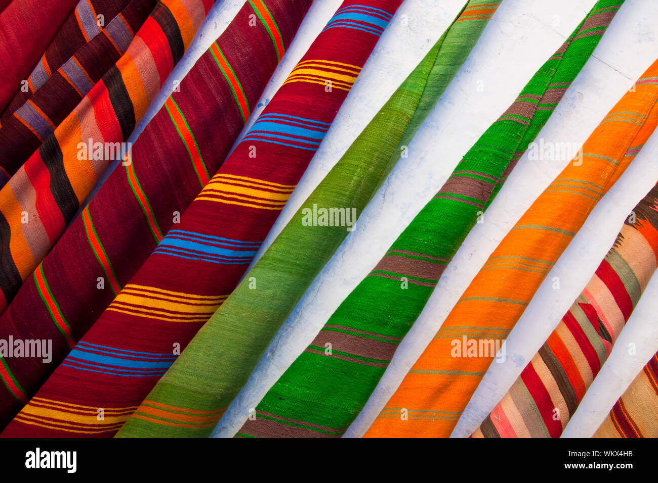 Colourful carpets sold in maroccan souk. Stock Photo