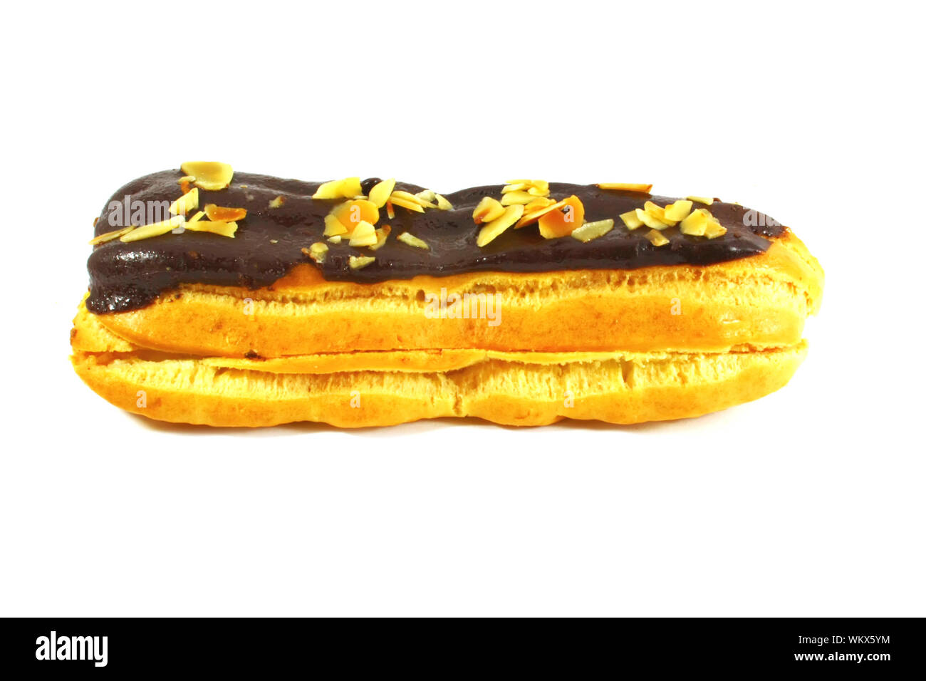 Eclair With Cream Filling Isolated on a White Background Stock Photo