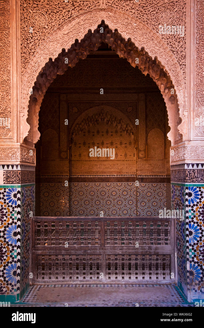 Arhitectural detail on the oriental palace entrance in Marrakesh, Morocco Stock Photo