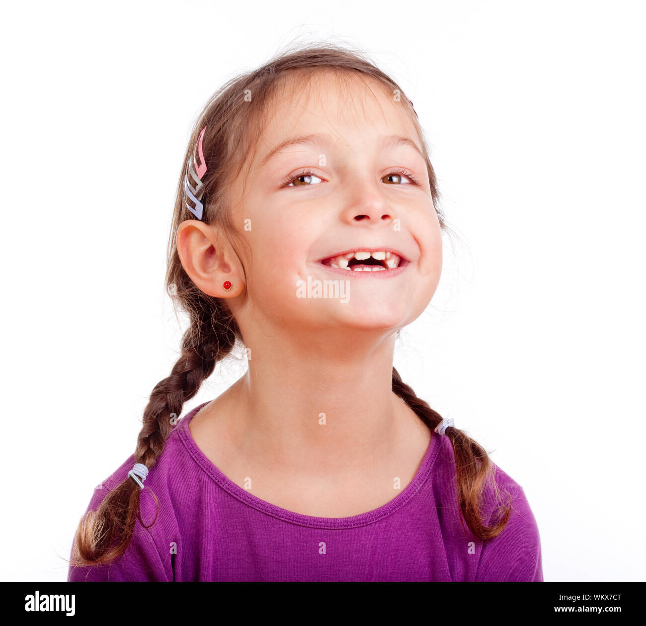 portrait of a little girl with braids - isolated on white Stock Photo ...