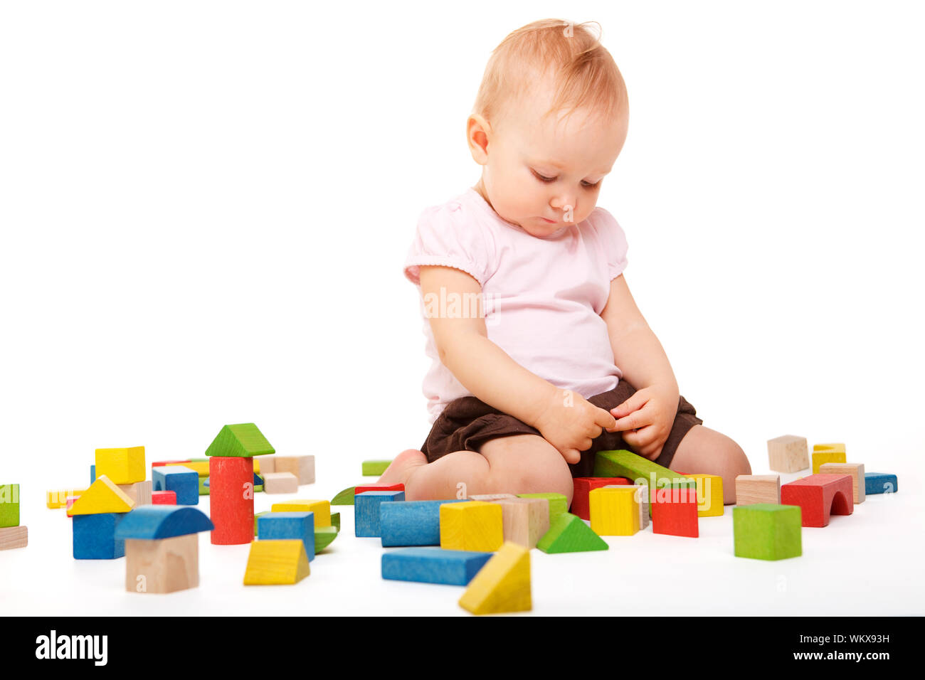 baby girl building blocks