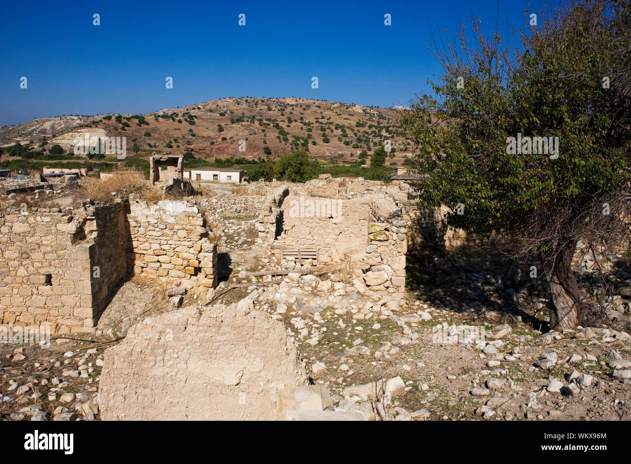 The abandoned village of Souskioú: ruined dwellings in an ex-Turkish enclave in Greek Cyprus Stock Photo