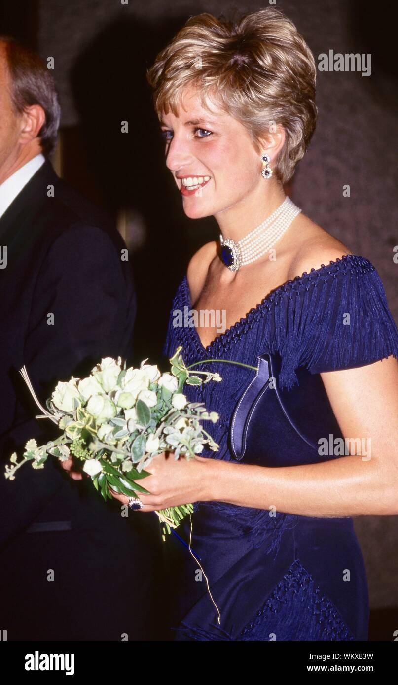 Princess Diana attended a Gala Performance by the London Symphony Chorus at the Royal Albert Hall, London. UK  08.07.1991 Stock Photo