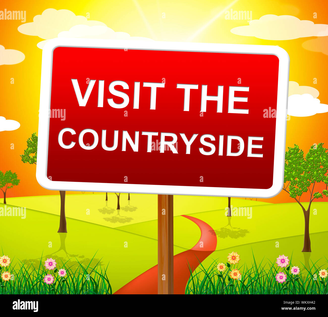 Visit The Countryside Meaning Picturesque Placard And Display Stock