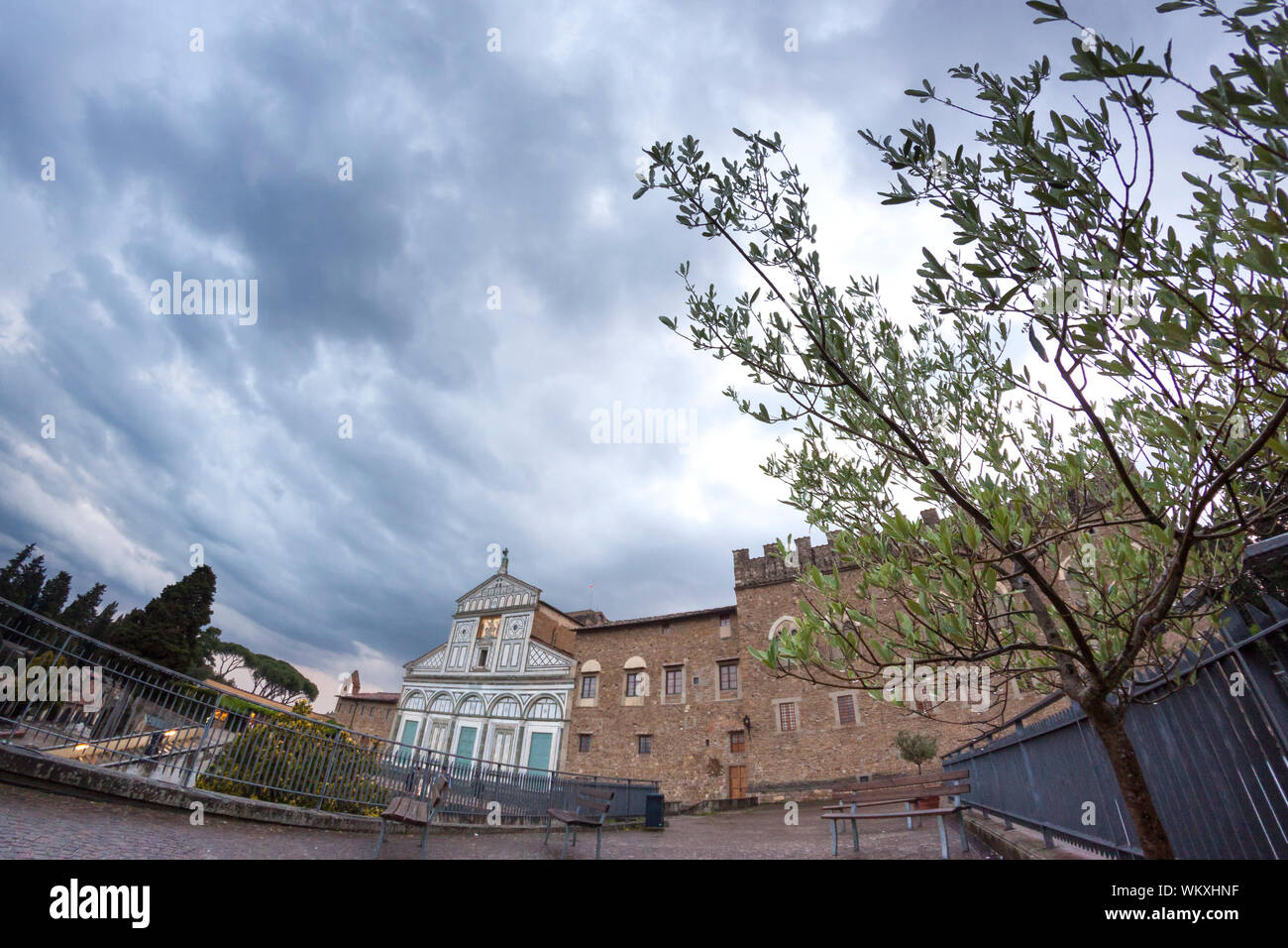 Facade of the abbey of San Miniato al Monte after the storm. Florence ...