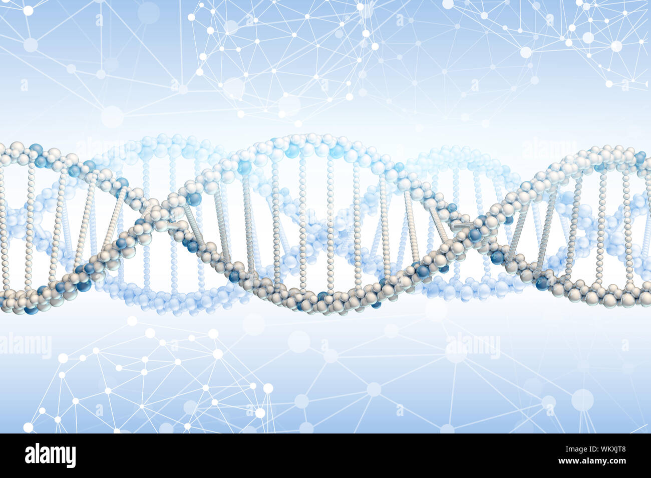 DNA model on blue gradient background with wire-frame spheres Stock ...
