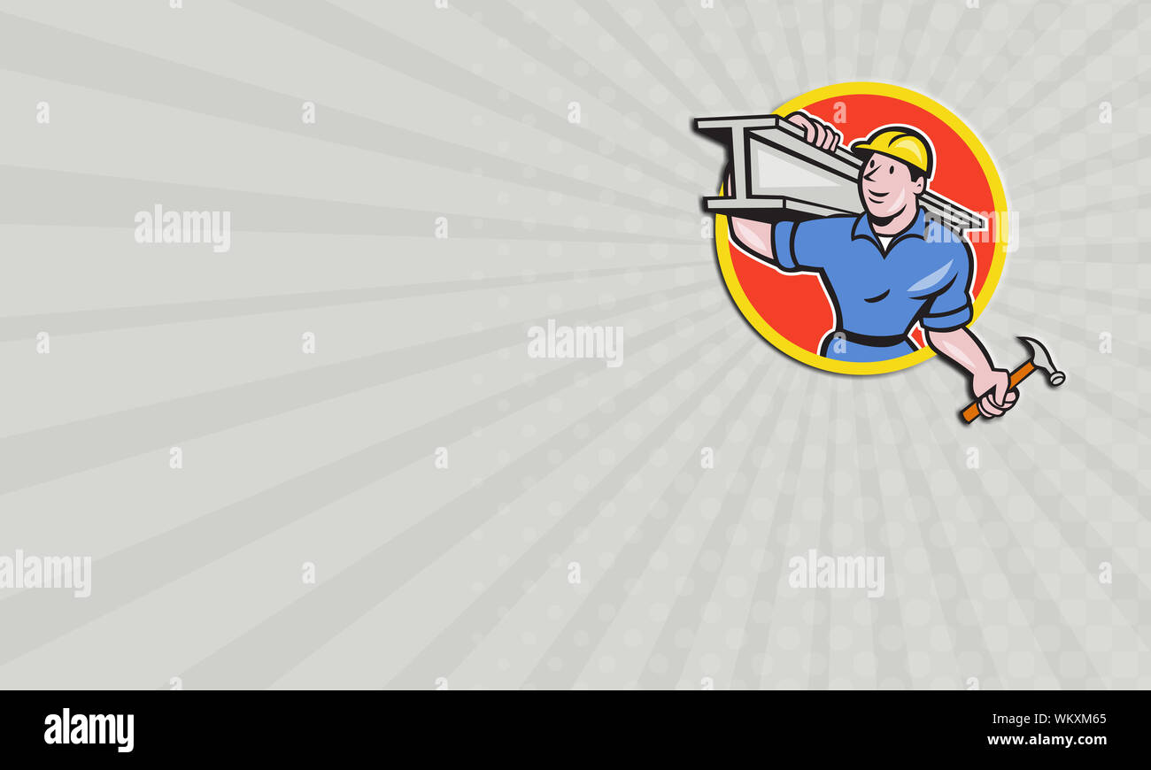 Business card showing illustration of construction steel worker ...