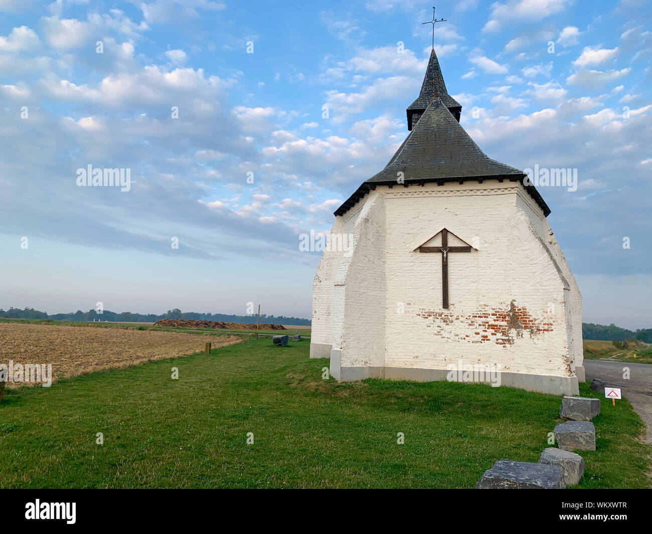 The chapel of Try-au-Chene, also called chapel of Notre-Dame de Hault, rural chapel located in Bousval, village on the Belgian town of Genappe. Stock Photo