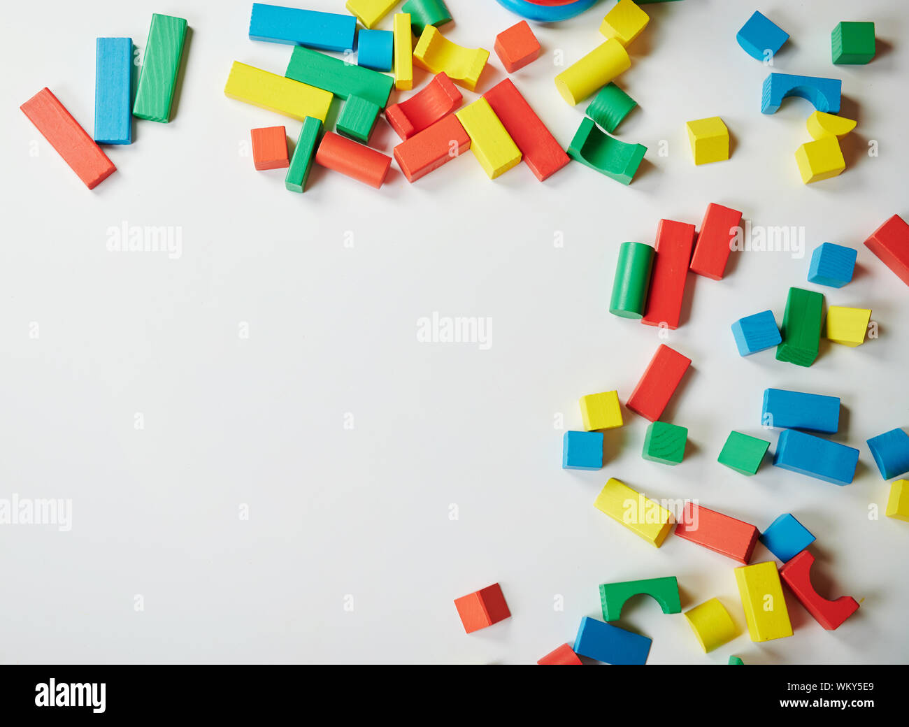 Copy space around colorful wooden bricks abstract background Stock Photo