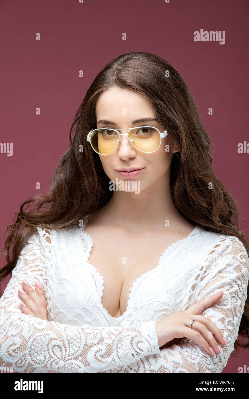 Portrait of a beautiful girl in glasses with a smile Stock Photo - Alamy