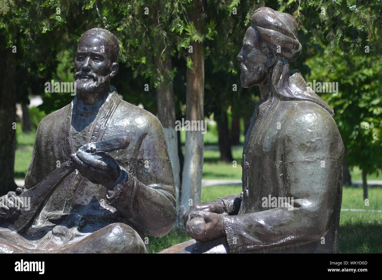 Statues of classical Persian poets at the Garden of Poets near the Registan, Samarkand (Uzbekistan) Stock Photo