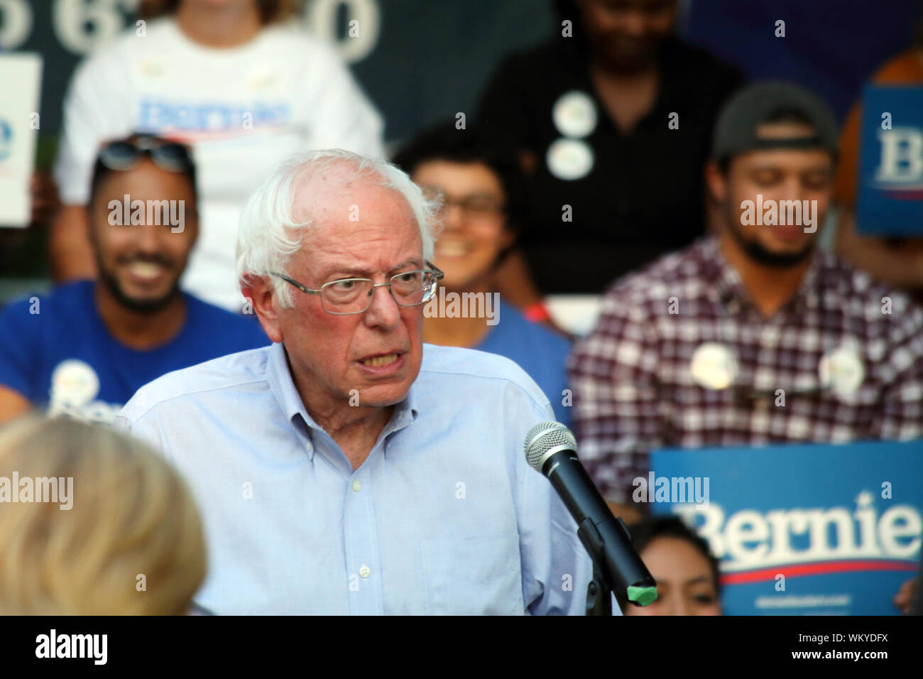 2020 Presidential candidate Bernie Sanders speaks on stage during his Climate Change Crisis Townhall at Chapin Park in Myrtle Beach, South Carolina on Stock Photo