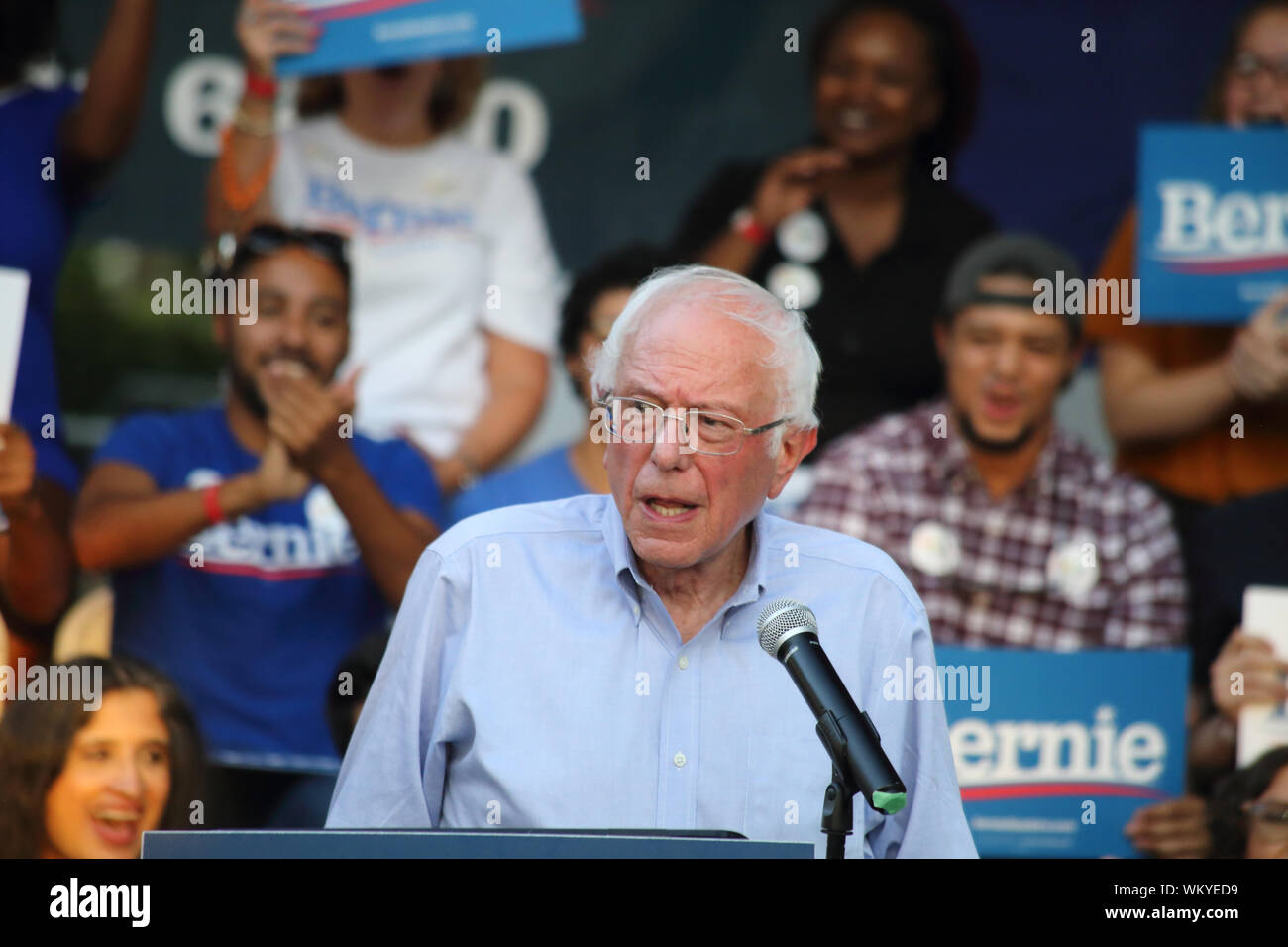 2020 Presidential candidate Bernie Sanders speaks on stage during his Climate Change Crisis Townhall at Chapin Park in Myrtle Beach, South Carolina on Stock Photo