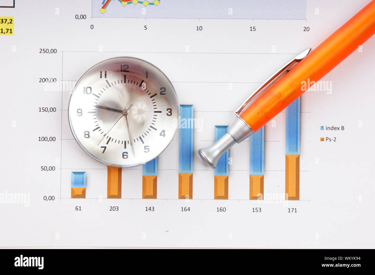 Graphs tables and documents laid on the table Stock Photo