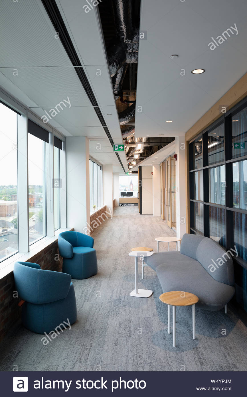 Modern coworking space corridor with seating area Stock Photo