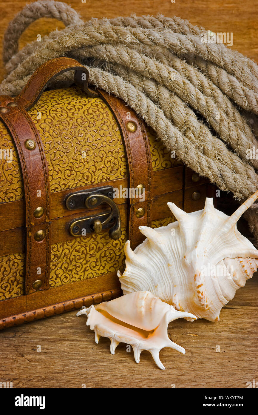 Pirate treasure chest against the old wooden boards Stock Photo - Alamy