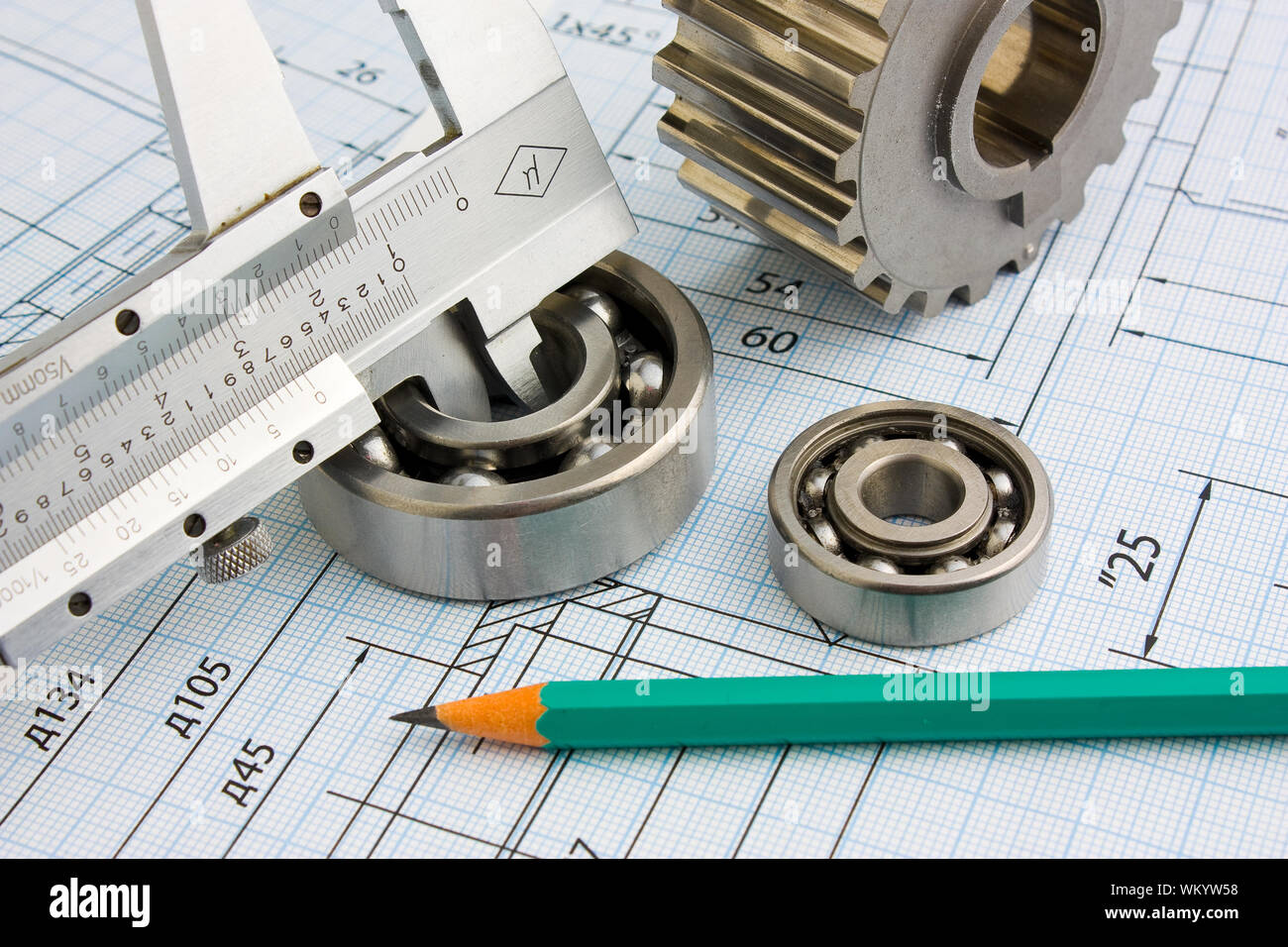 tools and mechanisms detail on the background of technical drawings ...