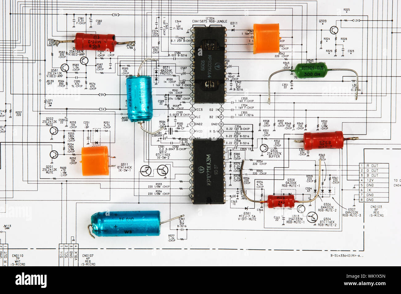 Radio components laid out on the electronic circuit Stock Photo - Alamy