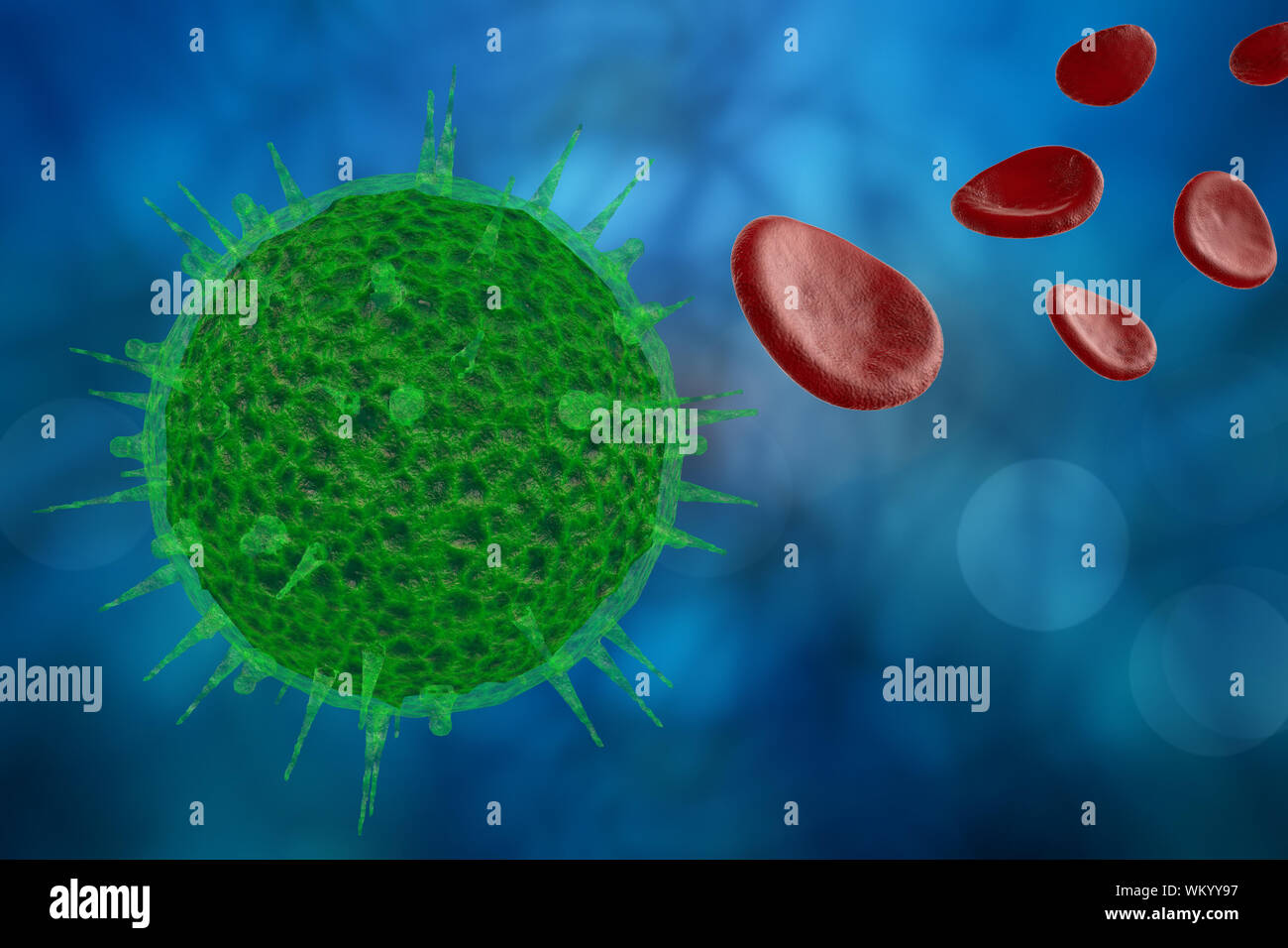 3D generated illustration of HIV Aids virus cells for medical science ...