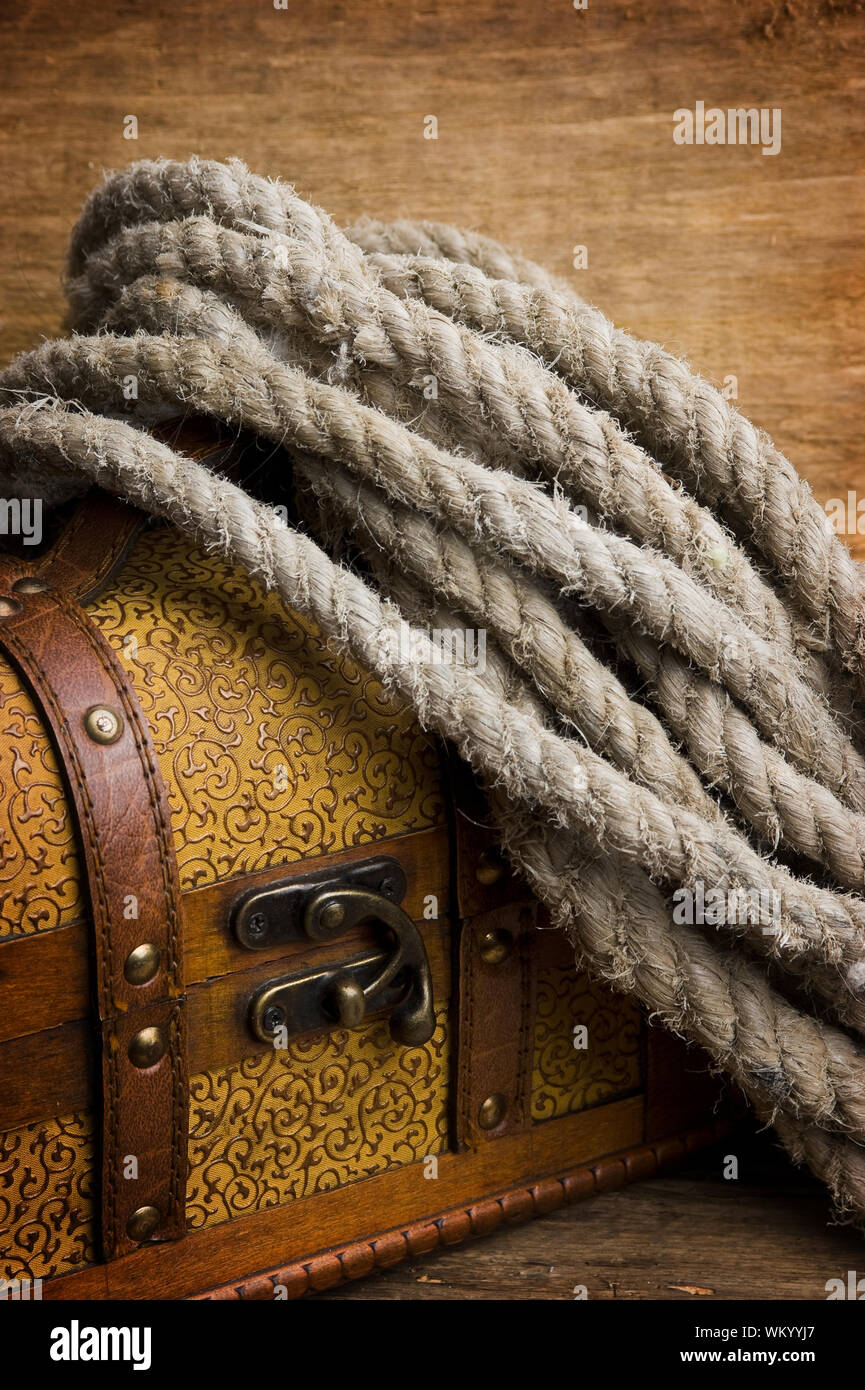 Pirate treasure chest against the old wooden boards Stock Photo - Alamy