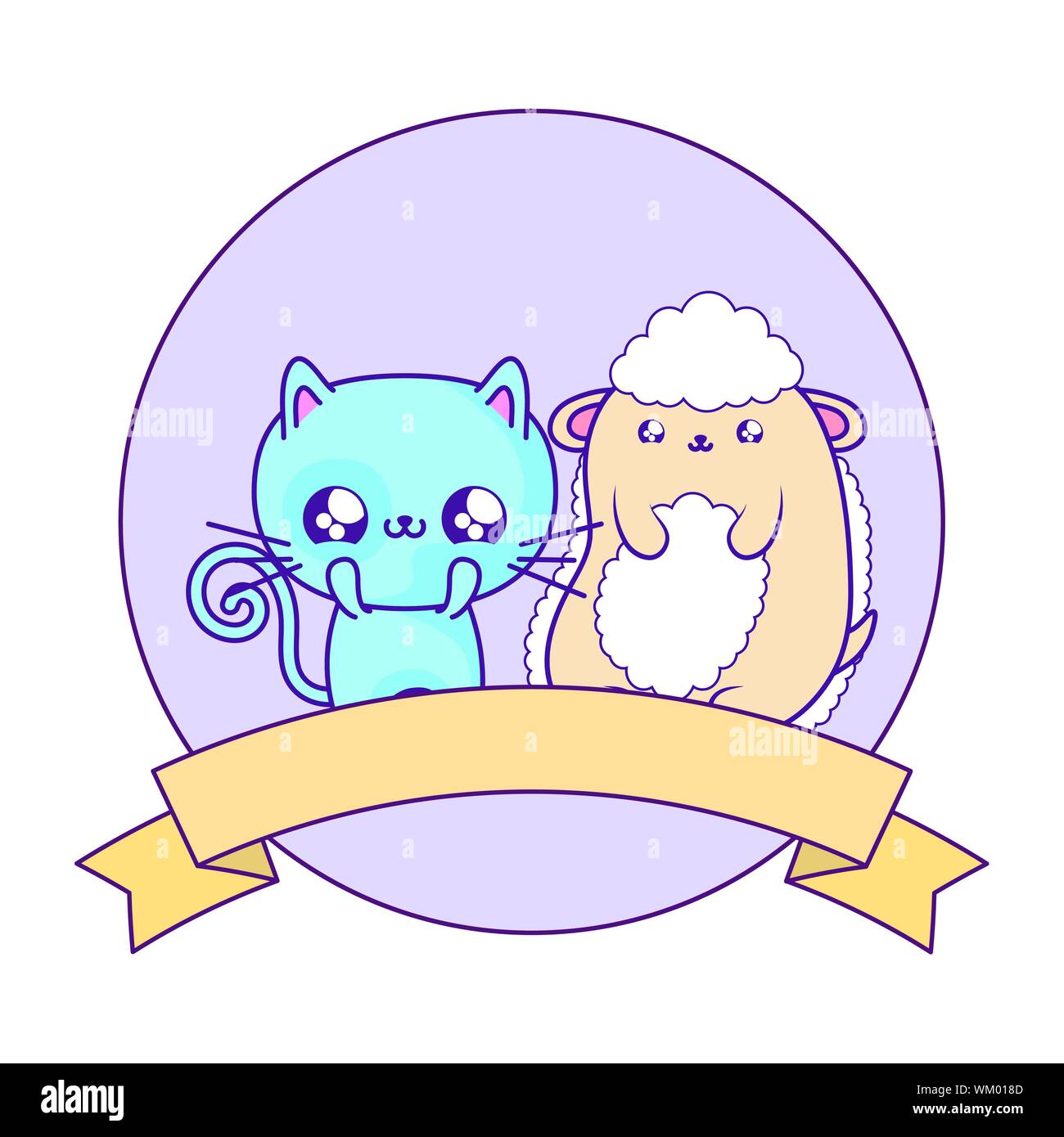 cute sheep with cat animals baby kawaii vector illustration design ...