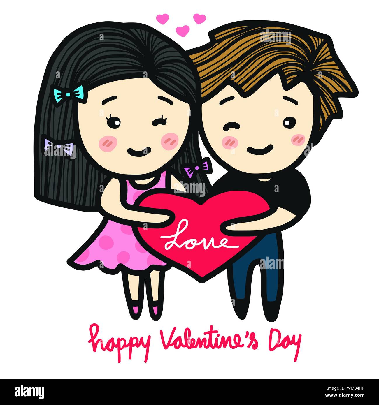 Cute couple in love holding heart Happy Valentine's Day cartoon ...