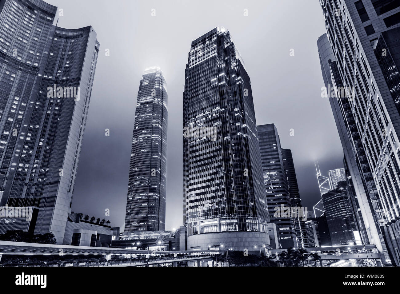 Hong Kong skyscrapers in night with famous buildings Stock Photo - Alamy