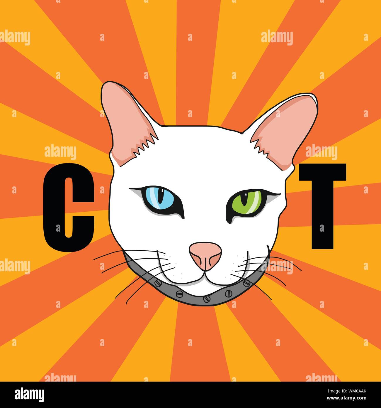White cat face two color eyes cartoon vector illustration Stock Vector