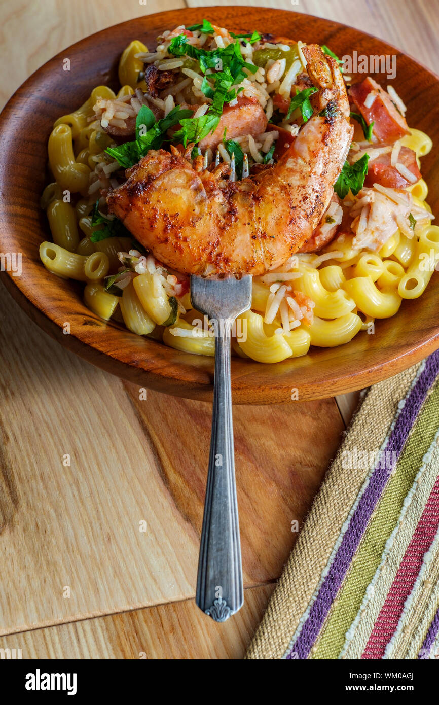 Creole bowl of chicken shrimp and andouille sausage Jambalaya with