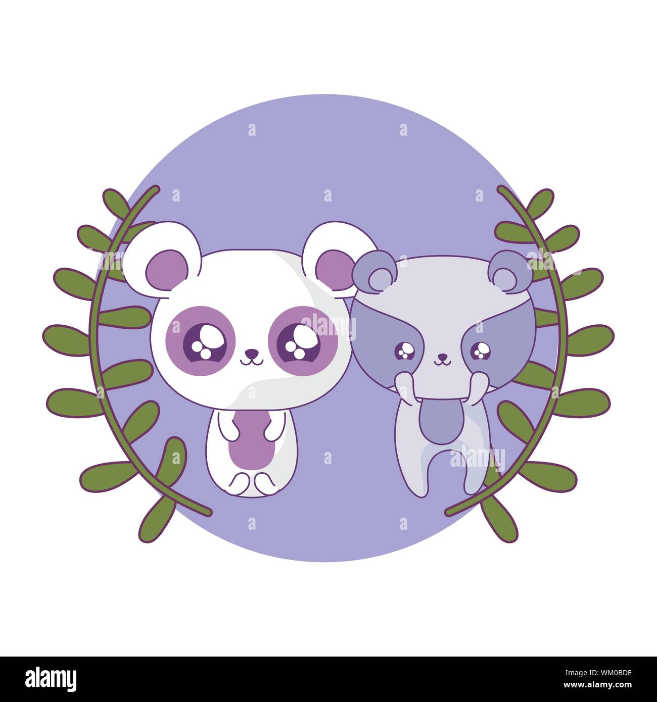 Cute Panda Bear With Raccoon Baby Animals Kawaii Vector Illustration Design Stock Vector Image Art Alamy