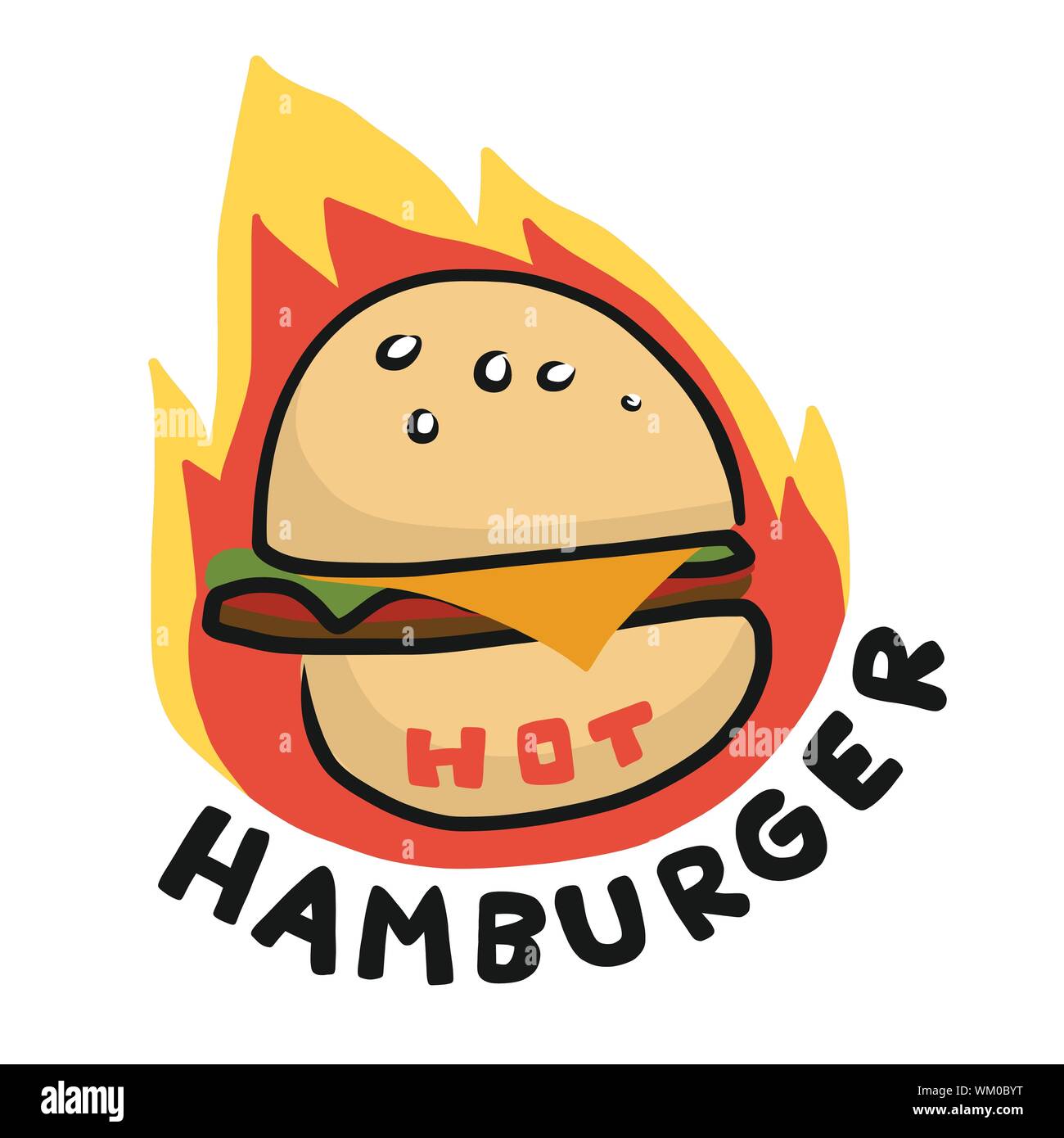 Hot hamburger logo drawing vector illustration Stock Vector