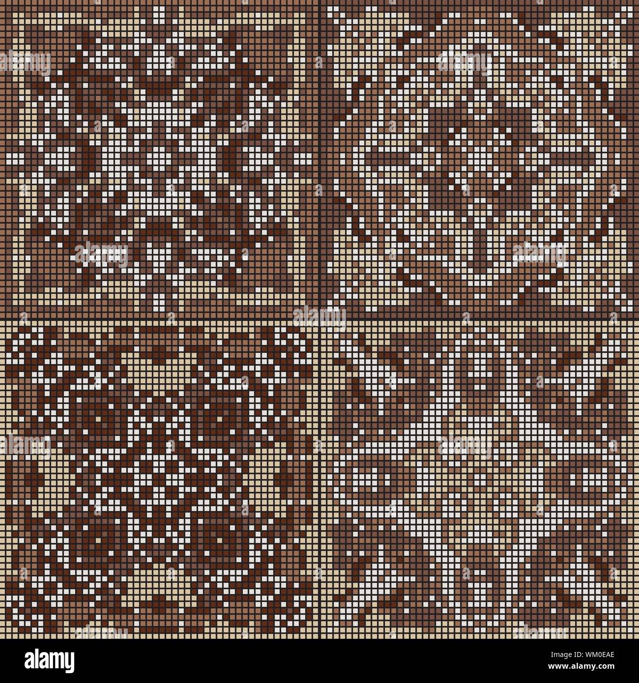 A collection of ceramic tiles in brown retro colors. A set of square patterns in ethnic style. Vector illustration. Stock Vector