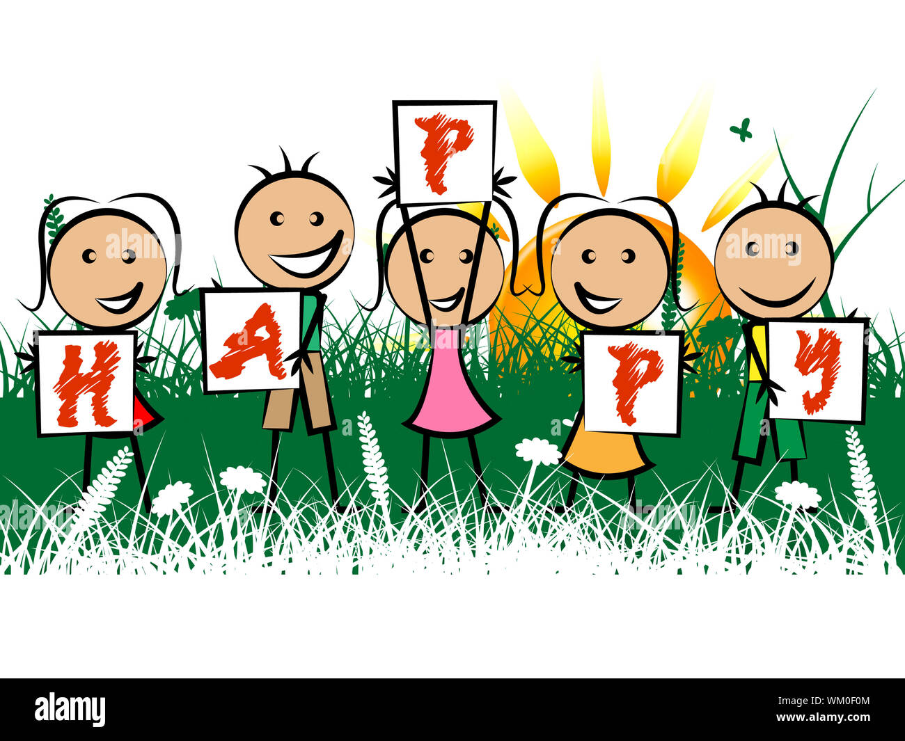 Happy Kids Meaning Youngster Positive And Fun Stock Photo Alamy