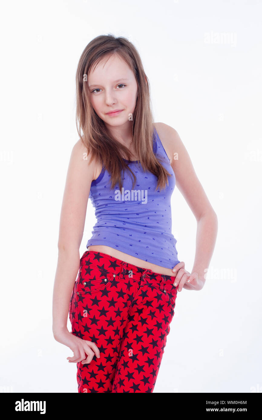studio portrait of a pretty, eleven years old girl Stock Photo Alamy