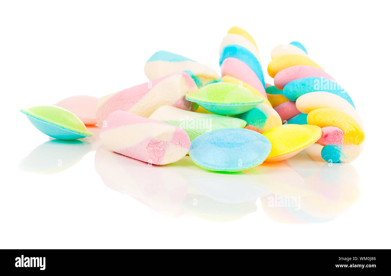 color marshmallows on white background Stock Photo Alamy