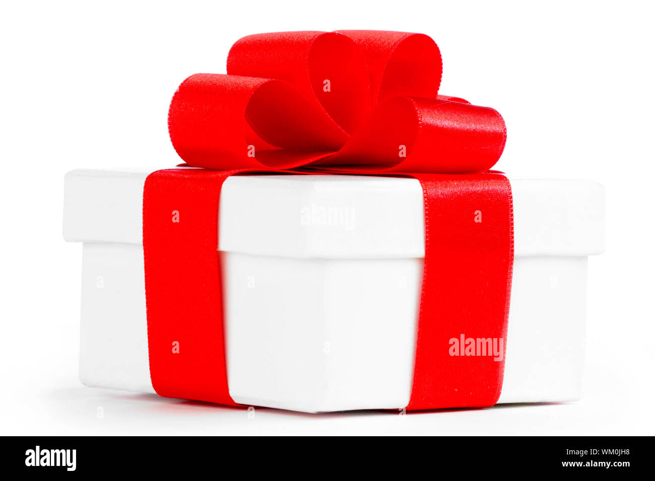 White gift box with red ribbon isolated on white background Stock Photo ...