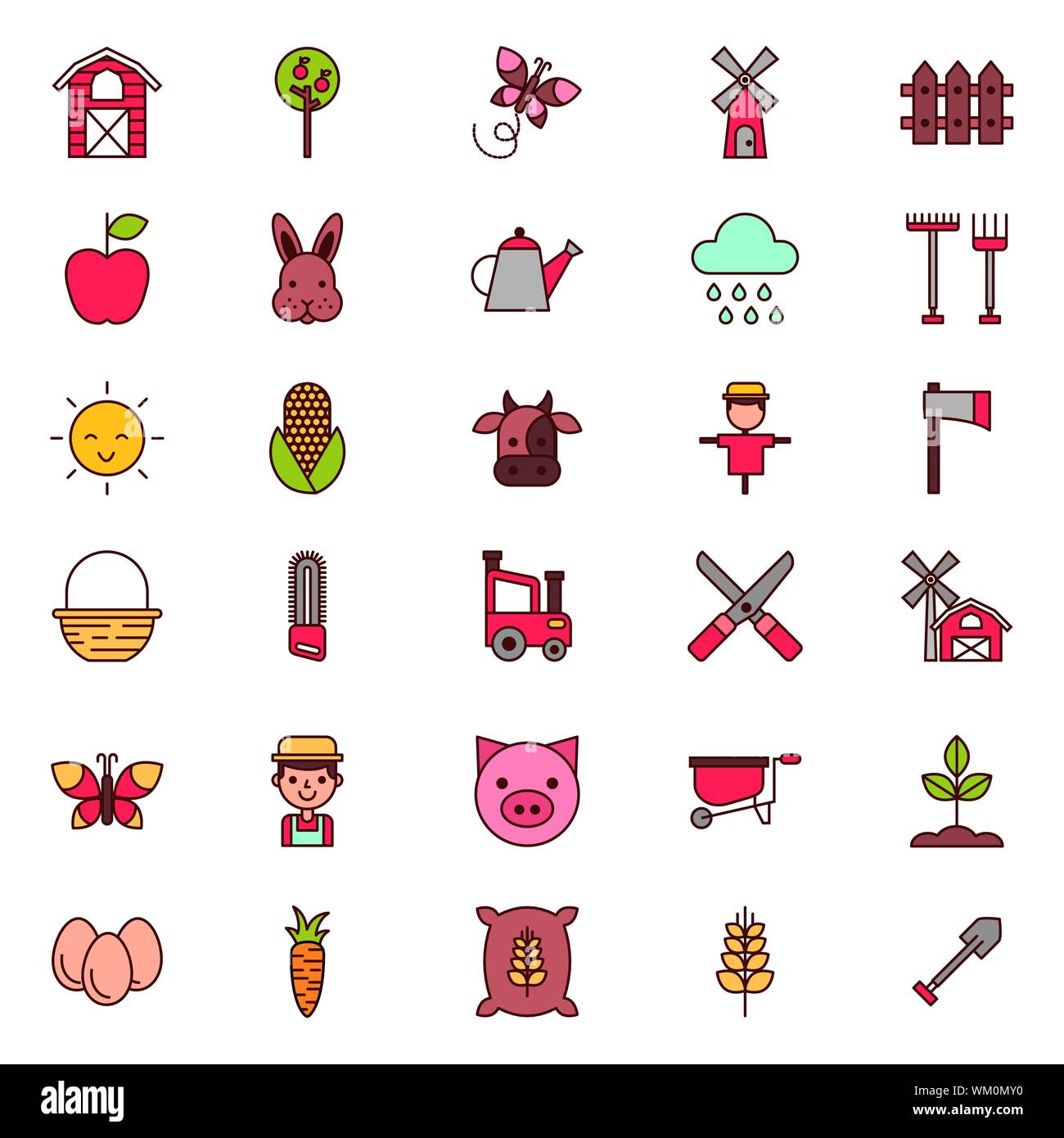 bundle of farm set icons Stock Vector