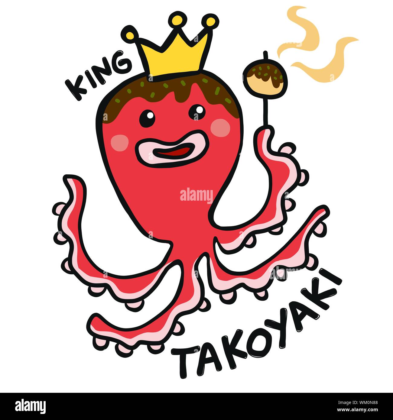 Japanese food King Takoyaki octopus cartoon vector illustration doodle style Stock Vector