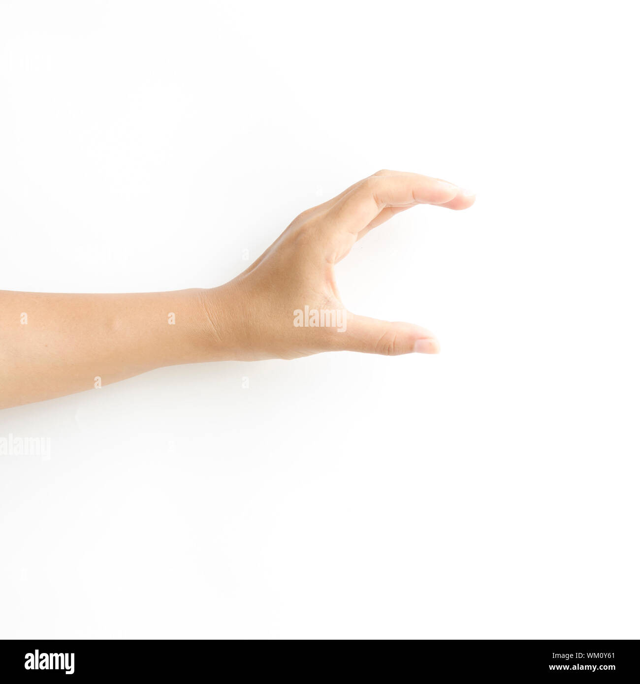 asia woman hands hold sign on a white background Stock Photo - Alamy