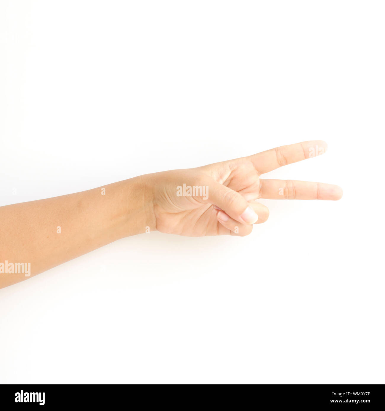 asia woman hands hold sign on a white background Stock Photo - Alamy